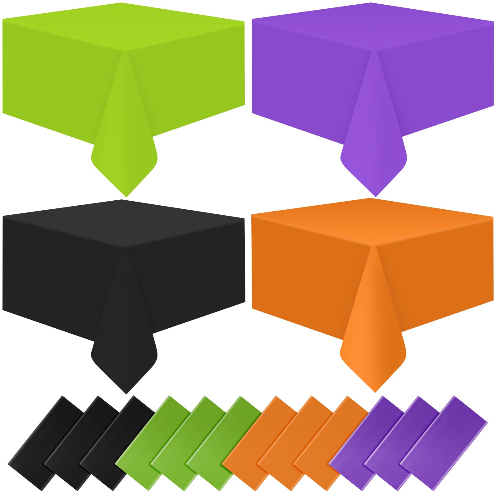 MASHAN 12Pcs Halloween Tablecloth Plastic Orange Black Purple Green Table Cloths Disposable Rectangle Table Covers for Halloween Theme Kids Birthday Witch Vampire Party Decorations, 54 x 108 Inch