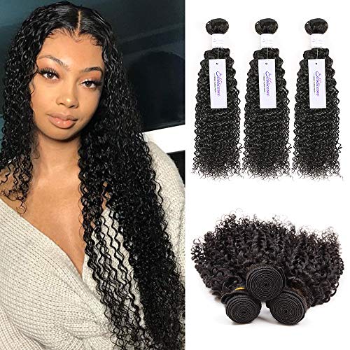 NOTICEME 8A Virgin Kinky Curly Human Hair Bundles Extensions 3 Bundles Unprocessed Curly Weave Natural Black Hair (14 16 18 inch)