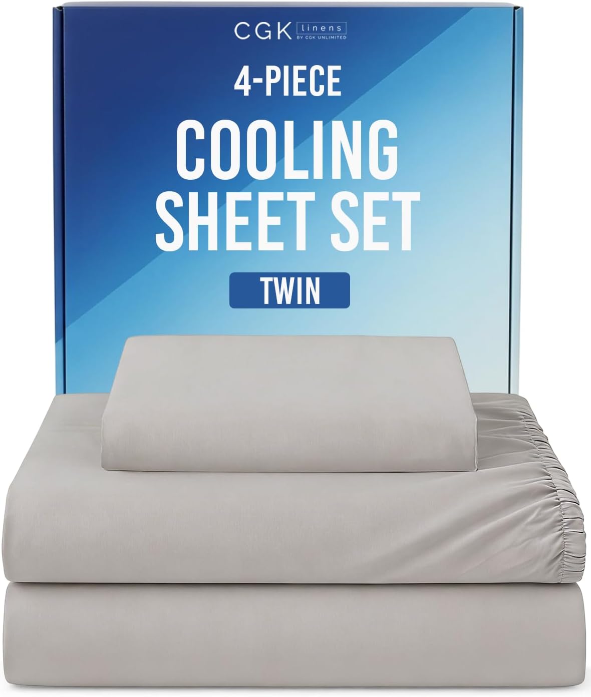 Cooling Sheets Set Twin Size - 3 Piece Summer Bed Sheets for Hot Sleepers - Cooling Bedding Set - Soft, Breathable, Lightweight - 1 Flat, 1 Fitted & 1 Pillowcase - Deep Pockets 8" to 16" - Light Grey"