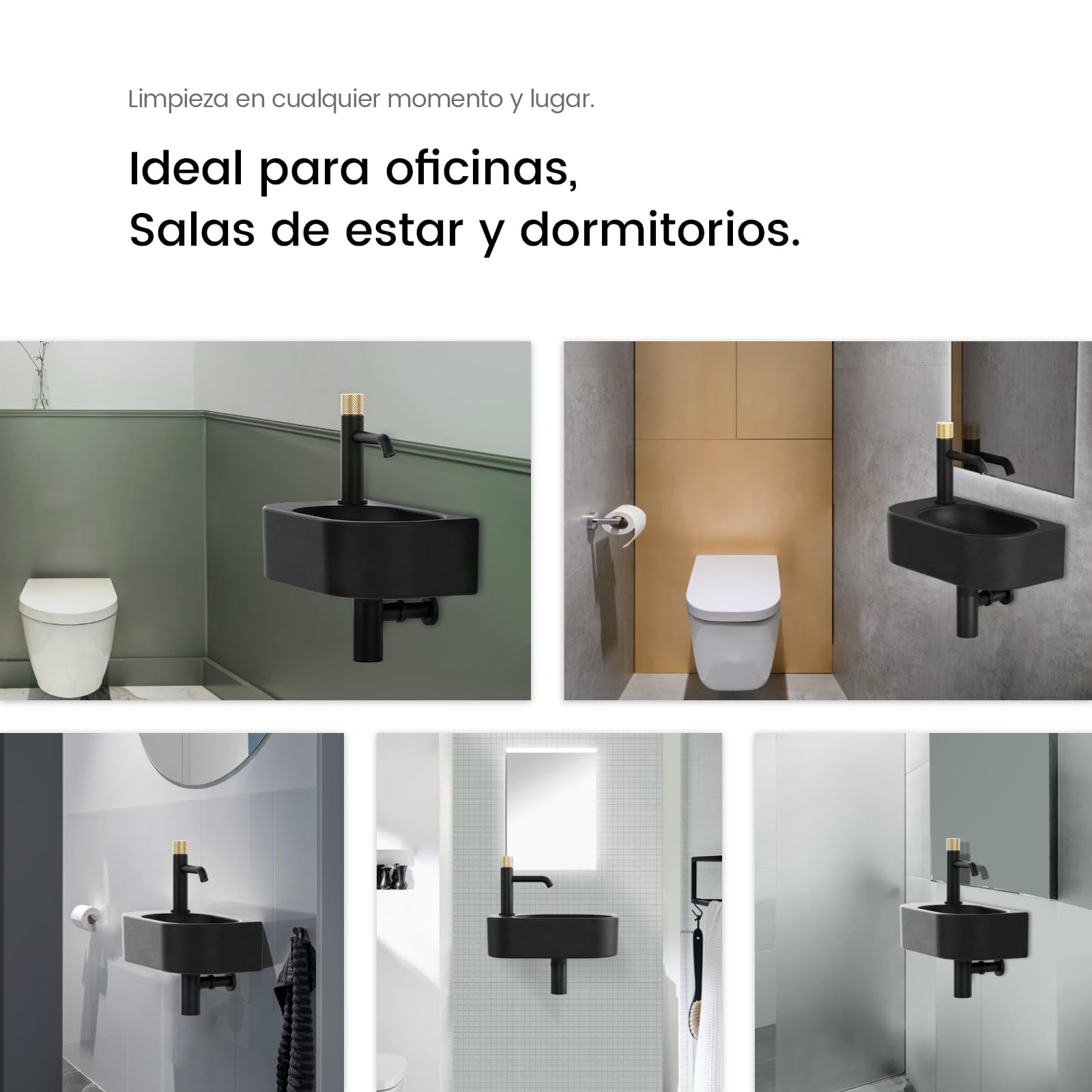 EMKE Lavabo de Cerámica 400 x 215 x 120 mm, negro mate,grifo a la izquierda | Lavamanos para montar, lavabo suspendido para fijar en la pared para WC de invitados y baño, pequeño