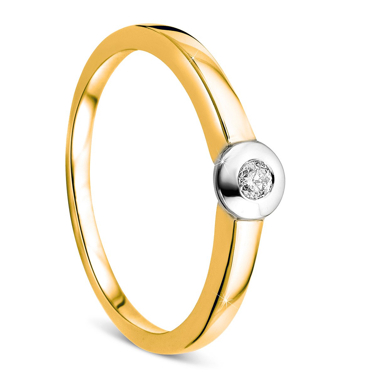 Orovi Anillo de compromiso para mujer, anillo solitario de diamante de 9 quilates (375) con diamantes de 0,05 quilates, oro blanco y oro amarillo con diamantes