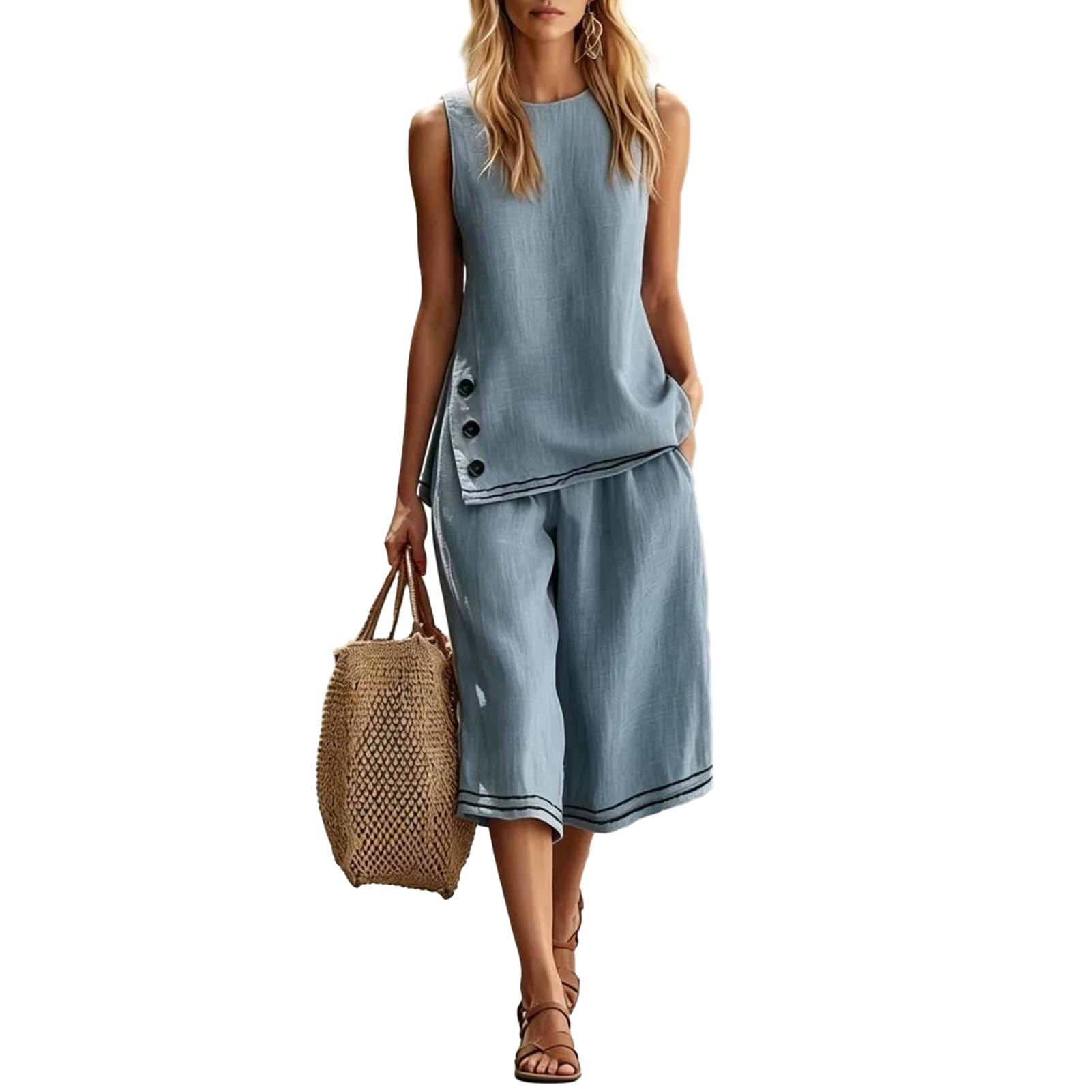 matumou Two Piece Sets for Women, Summer Sleeveless Top And Shorts Matching Sets, Casual Vacation Lounge Outfits