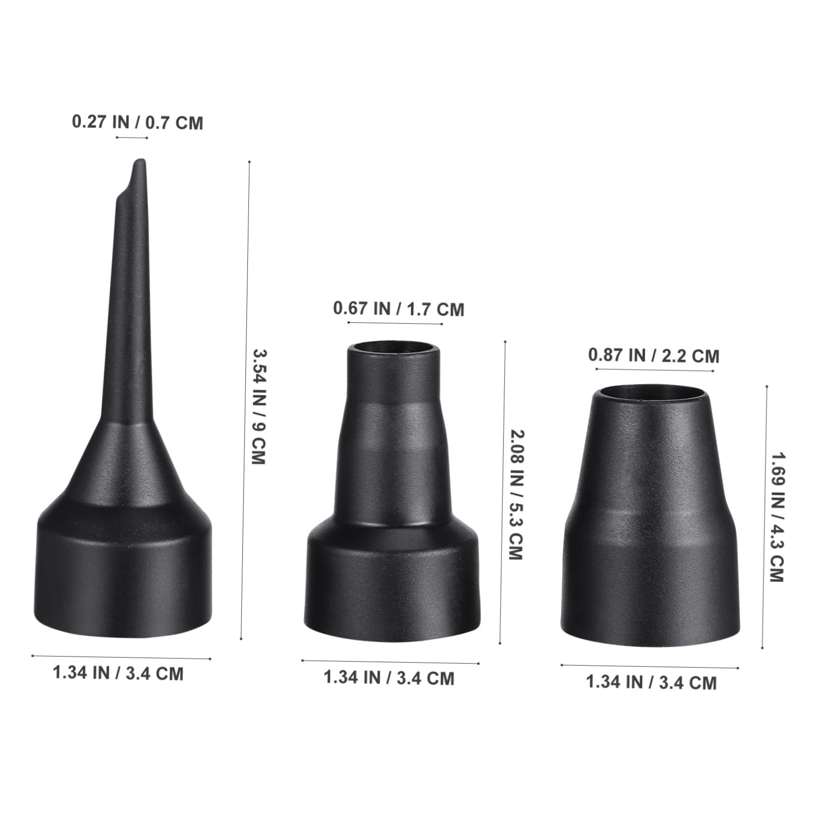 Ugelli di Gonfiaggio in Plastica Nera, 2 Set, 3 Misure