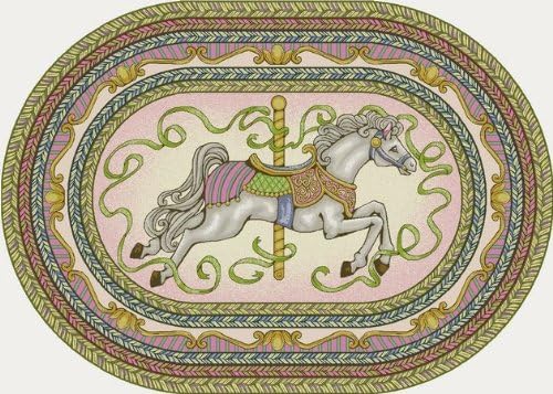 Joy Carpets 1473BB-02 Carousel Pink 3 ft.10 in. x 5 ft.4 in. Oval 100 Pct. STAINMASTER Nylon Machine Tufted- Cut Pile Just for Kids Rug