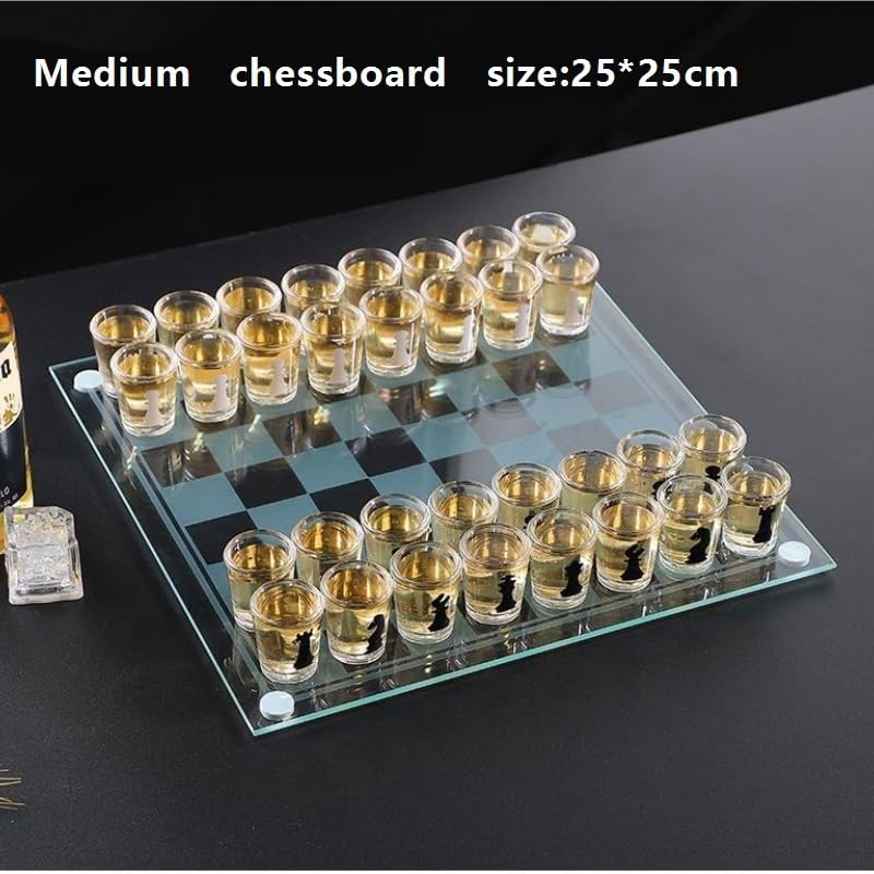 Bicchierino da shot di alta qualità, scacchiera con pezzi degli scacchi in vetro trasparente, set da gioco for bere for gli amanti degli struttura resistente scacchiera portatile(25 * 25cm)