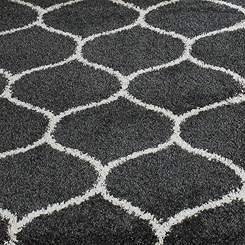 Image of Super Ultra Modern Soft Shaggy Handcrafted Anti-Skid Silk Touch Carpet, Size 5x8 Feet, Color Charcoal & Ivory