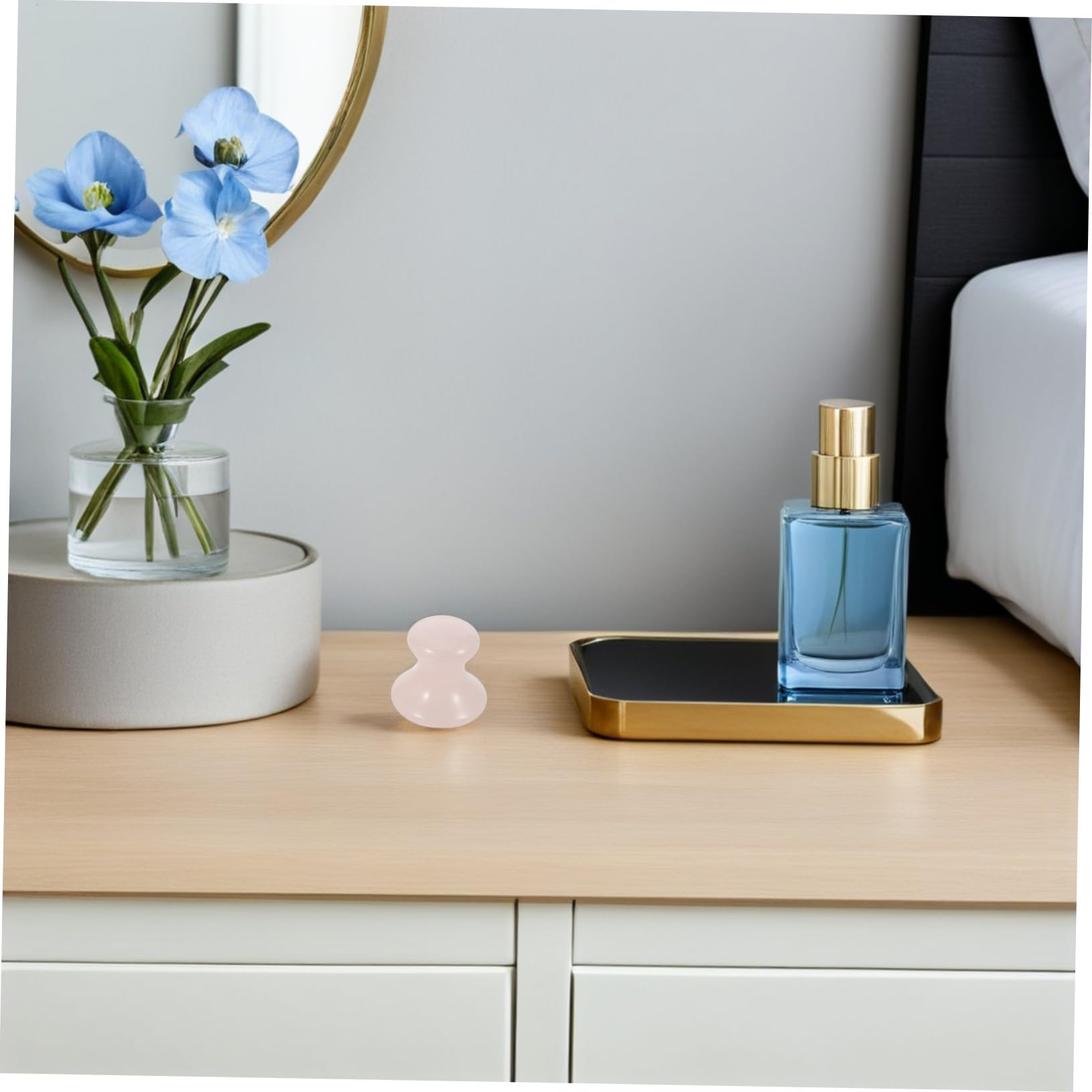 Didiseaon 3pezzi Rullo in Pietra Rosa per Massaggio Facciale Strumento Gua Sha per Massaggio Viso Massaggiatore Facciale Design Ergonomico Forma di Fungo