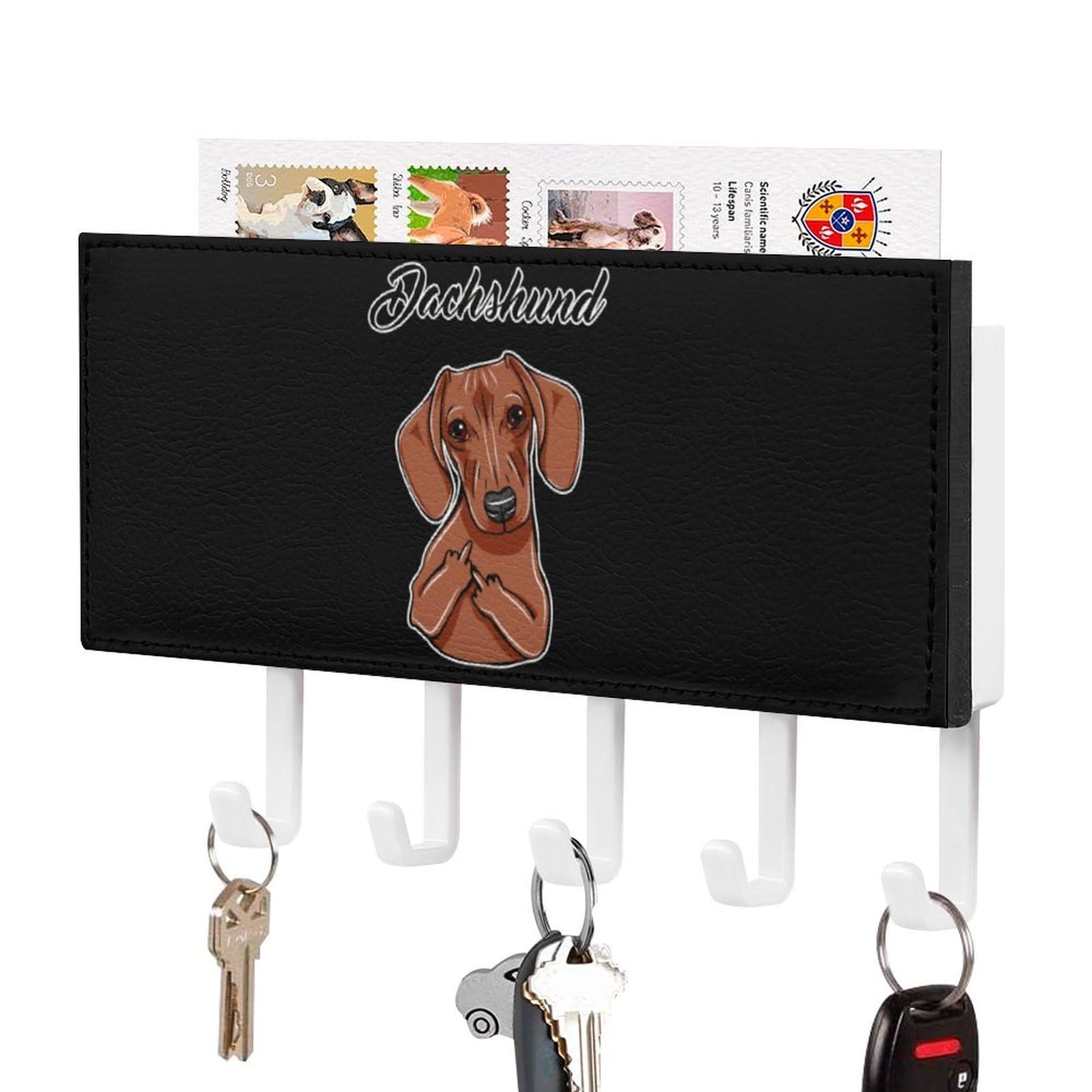 NCLQVJXZKHW Dachshund Middle Finger Gesture Key Holder with 5 Hooks Key Hooks Wall Mounted Key Racks Key Hanger Organiser Shelf