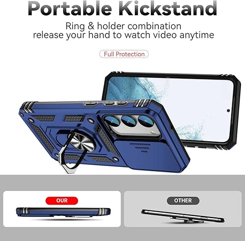 Miniatura 4 de Funda para Galaxy S23, Samsung S23 S911U con protector de pantalla de vidrio templado y cubierta para cámara deslizante, anillo magnético soporte