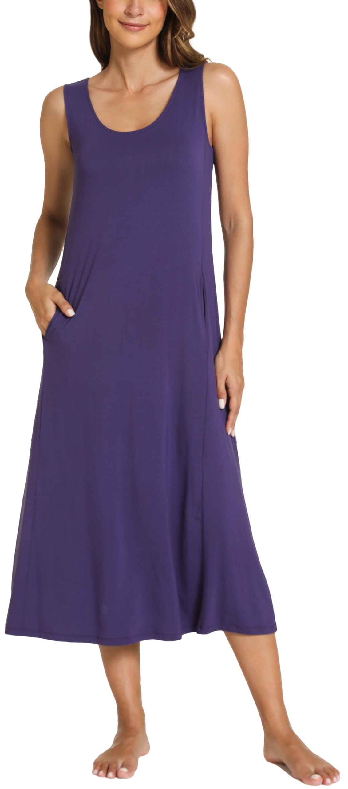 GYS Sleeveless Nightgowns for Women Bamboo Viscose Night Shirt with Pockets