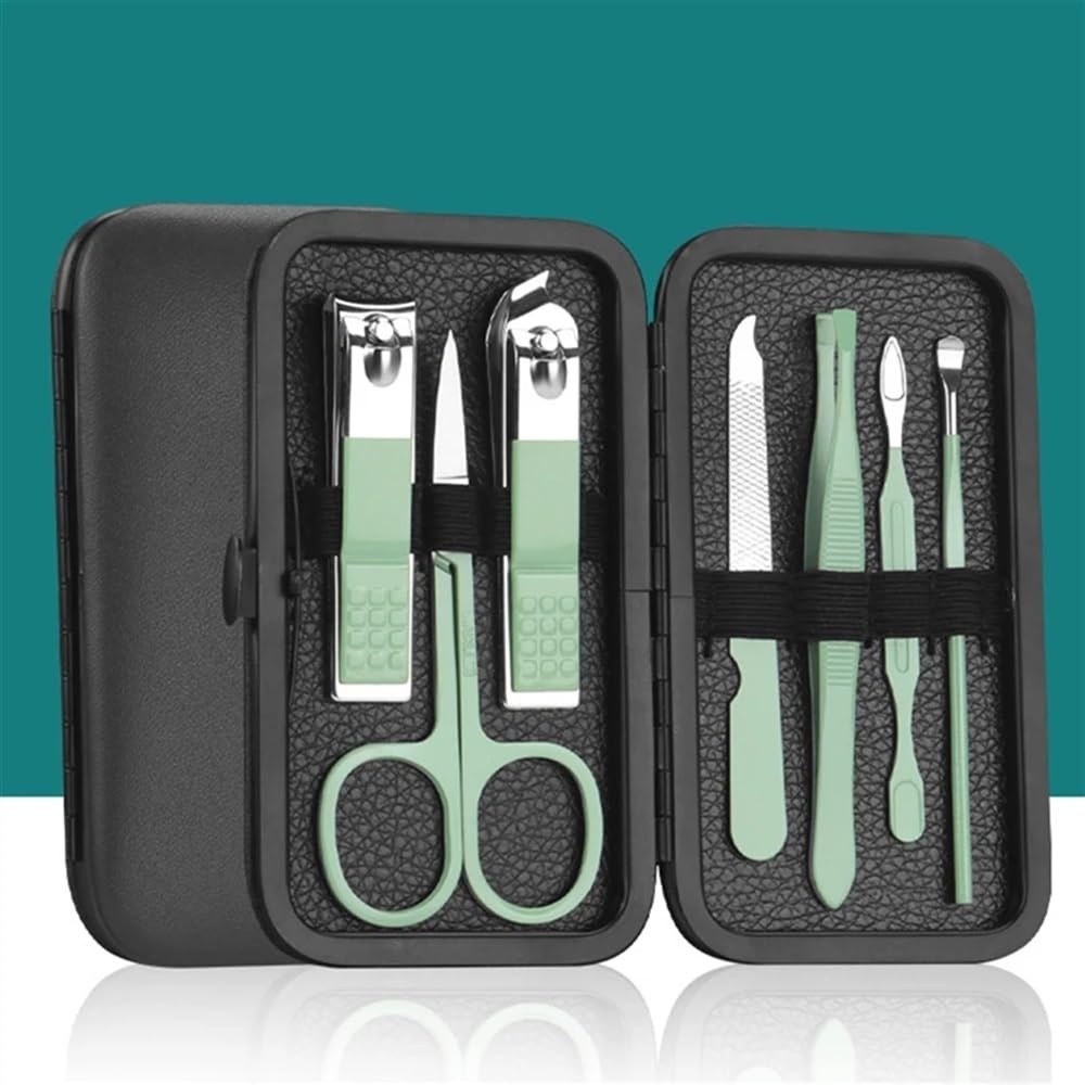 Kit per manicure, pedicure, set da 7 pezzi in acciaio inox, kit portatile per manicure da viaggio, strumenti per la pulizia delle orecchie, strumenti per la cura delle unghie e pedicure