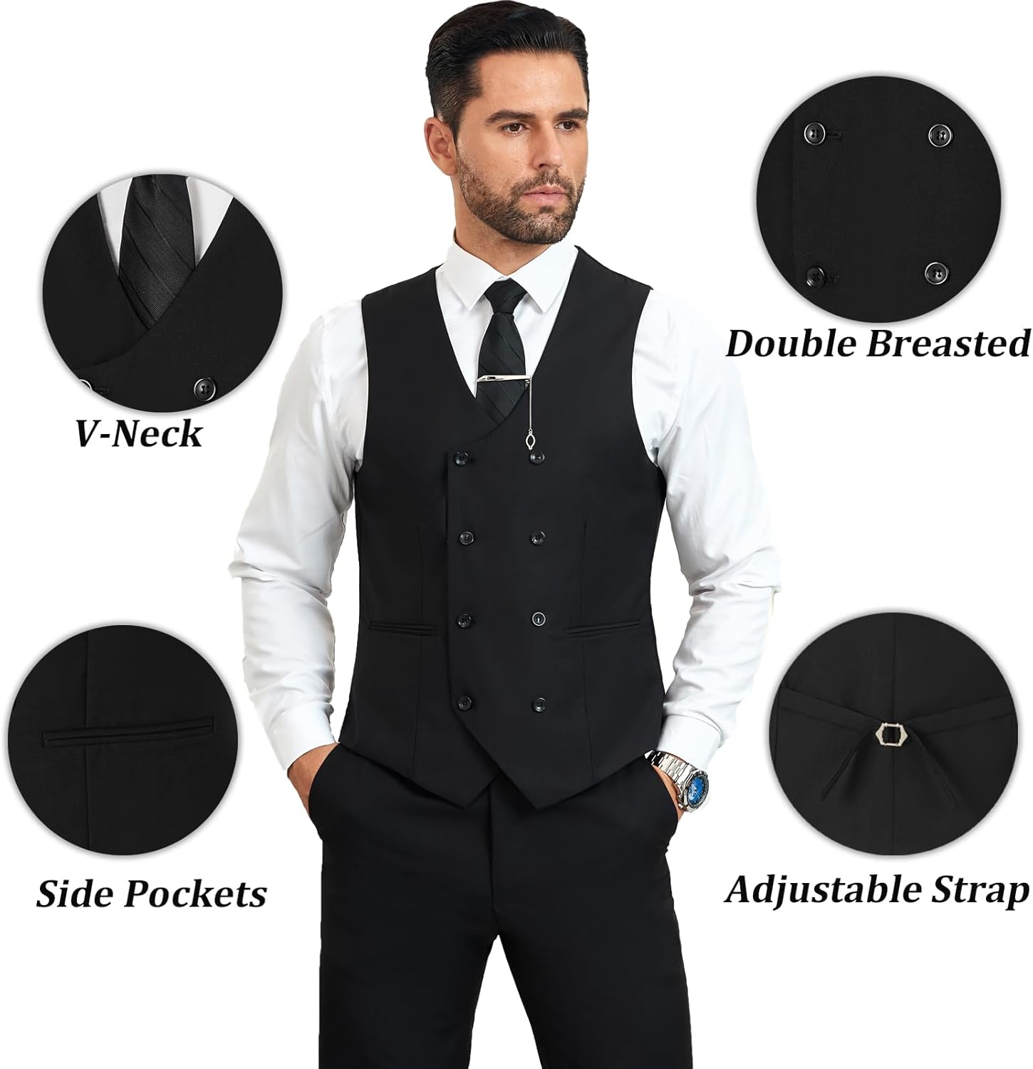 Mens Suit Slim Fit 3 Piece Double Breasted Suit Men Formal Tuxedo Set Casual Wedding Prom Groom Suits - Image 5