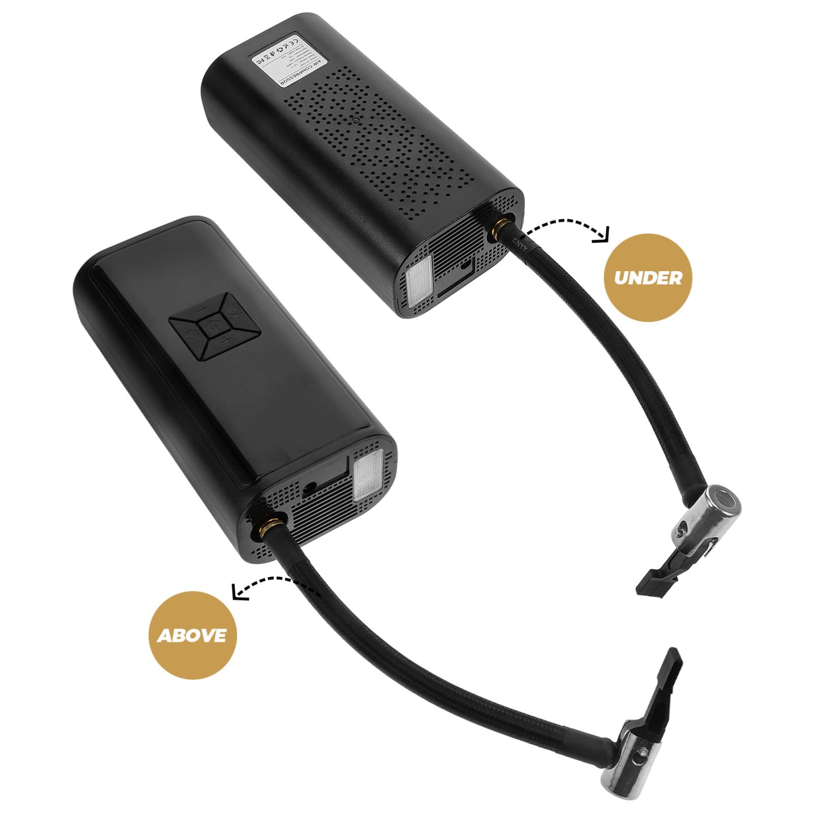 PRETYZOOM Bomba de Aire Portátil Compacta para Neumáticos de Bicicleta | 1 Juego, Negro Abs, 3 X 1500mah, Presión 3-150psi y Precisión ±1.5psi, 60w 7.4v