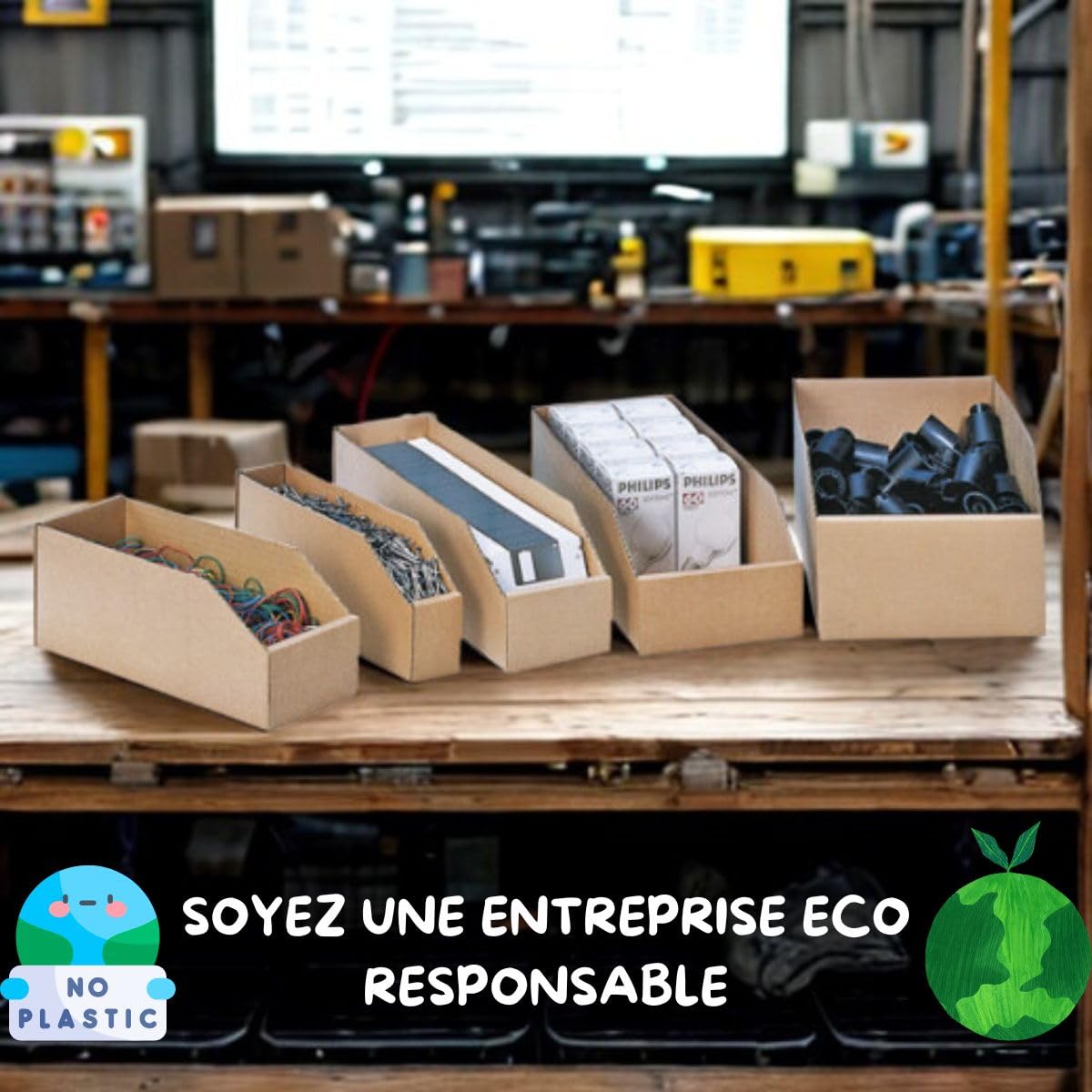 Générique Lot de 50 Bacs à Bec en Carton Recyclé | Stockage Pièces et Fournitures | Rangement Économique et Pratique | Dimensions 300x100x100 mm – Montage Facile et Rapide (300X100X100 mm)