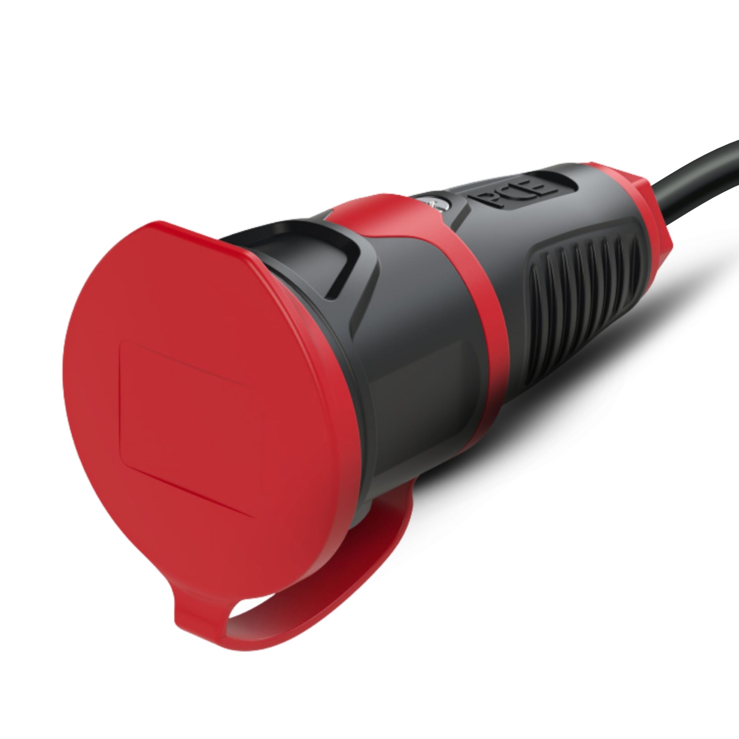 PCE 2511-SR Złącze Gumowe Taurus2 IP54, Gniazdo Przenośne z Pokrywą, Czarne | Wytrzymałe złącze 2-biegunowe 16A 250V, odporna guma TPE i PA6, bryzgoszczelność IP54 do trudnych warunków.