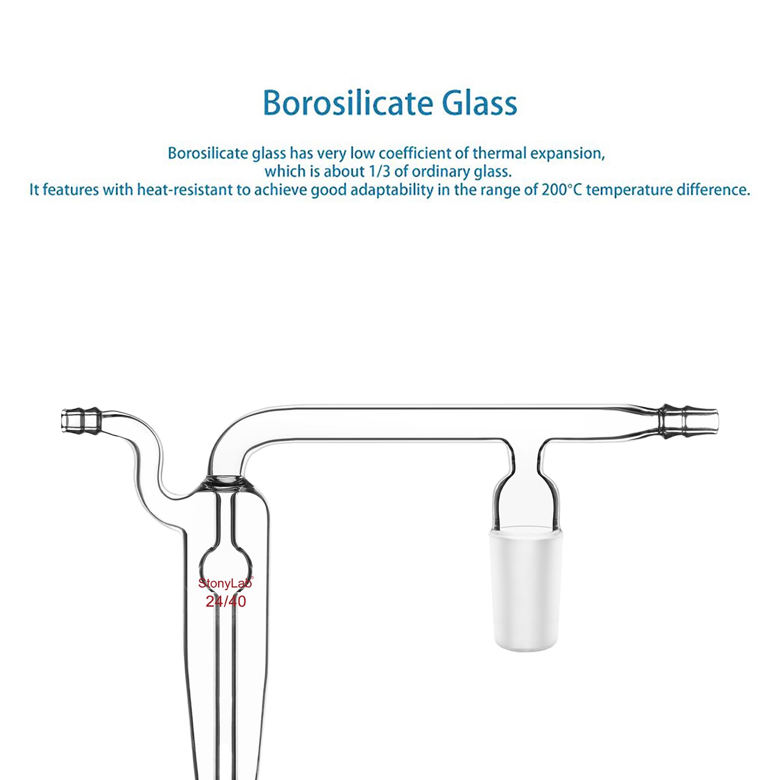 stonylab Burbujeador de Aceite Esférico de Vidrio de Borosilicato, Adaptador de Reacción de Gas con Junta Estándar 24/40, para Experimentos de Reacción Química E Investigación Científica