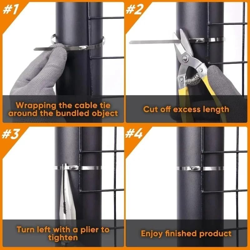 Samozamykające się opaski zaciskowe, Metalowe opaski kablowe, opaski zaciskowe ze stali nierdzewnej w kolorze srebrnym(20pcs,4.6 * 150mm)