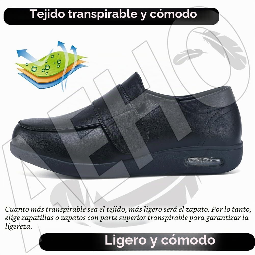 AEHO Zapatos Ortopédicos para Mujer de Ancho Especial, Sin Cordones, Impermeables, Cuero PU, Negro, 38 EU