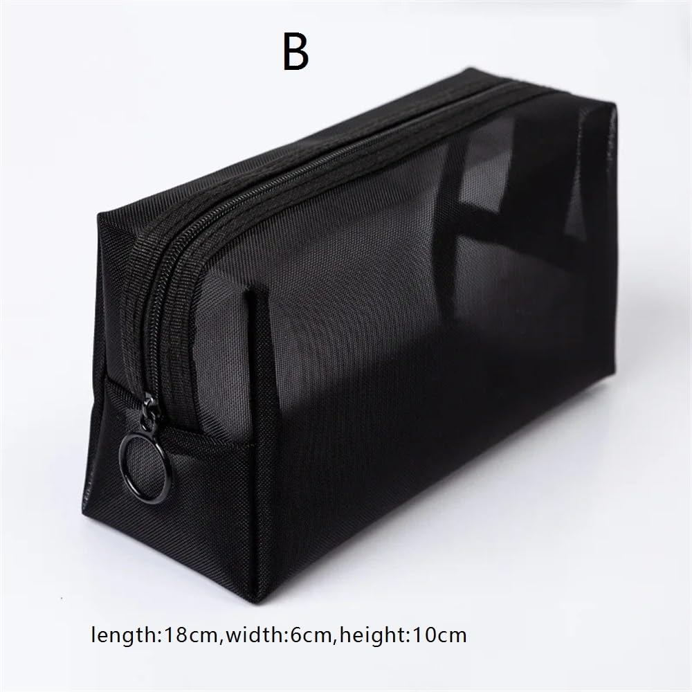 Bolsa de cosméticos de malla transparente con cremallera para mujer, organizador de moda, pequeño, grande, negro, bolsa de maquillaje