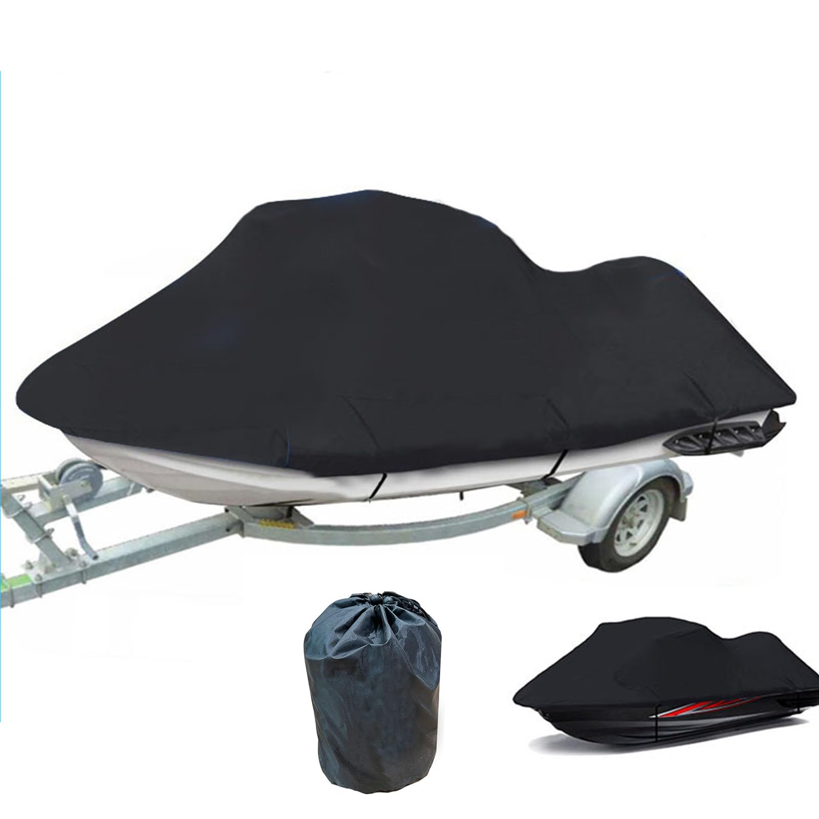 Telo Copri Jetski,Copertura per Moto D'acqua Jet Ski Copertura per Barca Rimorchiabile Impermeabile Oxford 600D Telo Copri Barca Jet Ski Telo Copri Barca a Motore(Black,Fits from 121"-135")