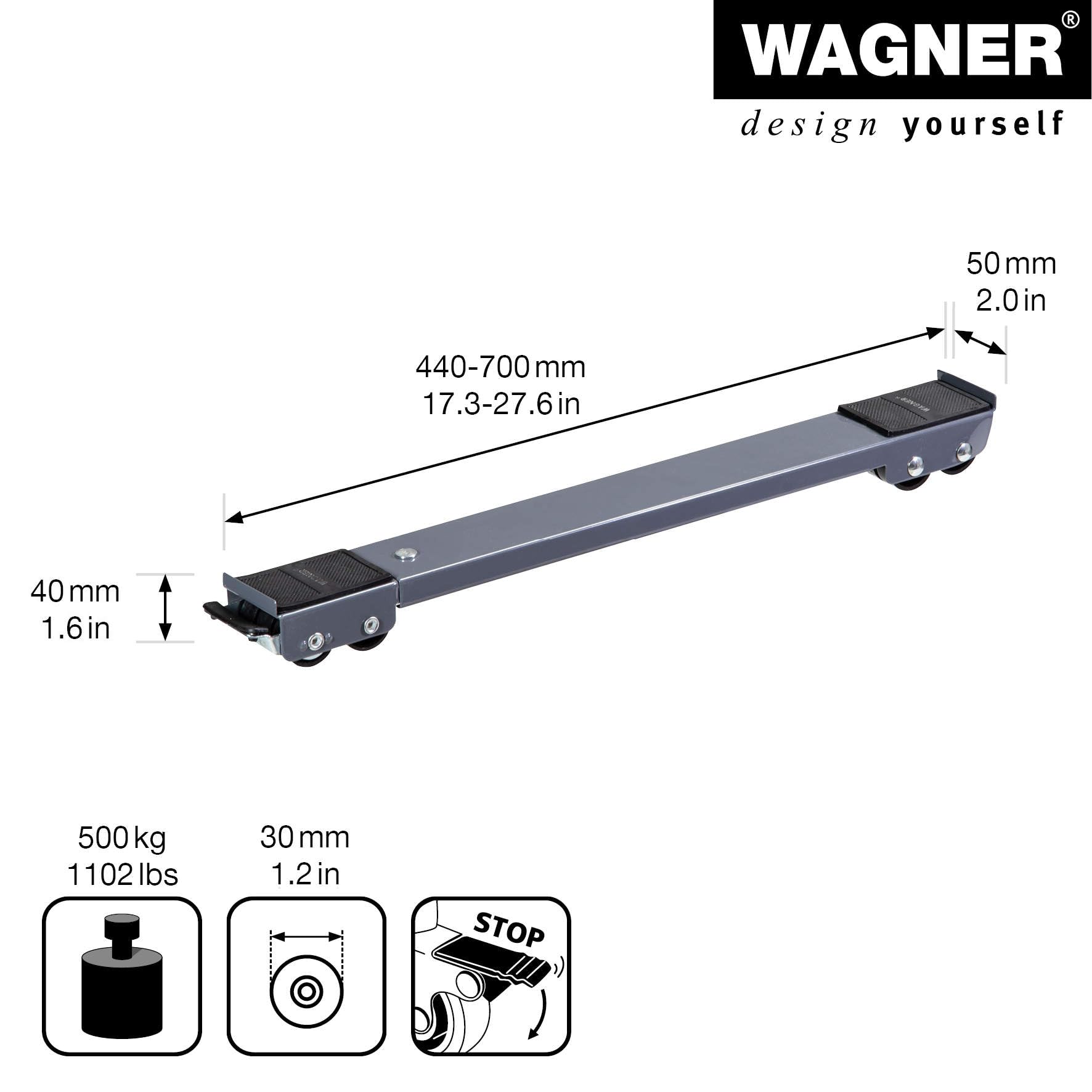 WAGNER Pomoc transportowa MM 1199 I 44-70 cm regulowana powierzchnia ładunkowa – nośność 500 kg – idealna do różnych rozmiarów transportowanych towarów I blokada I bardzo wytrzymała I chroniony