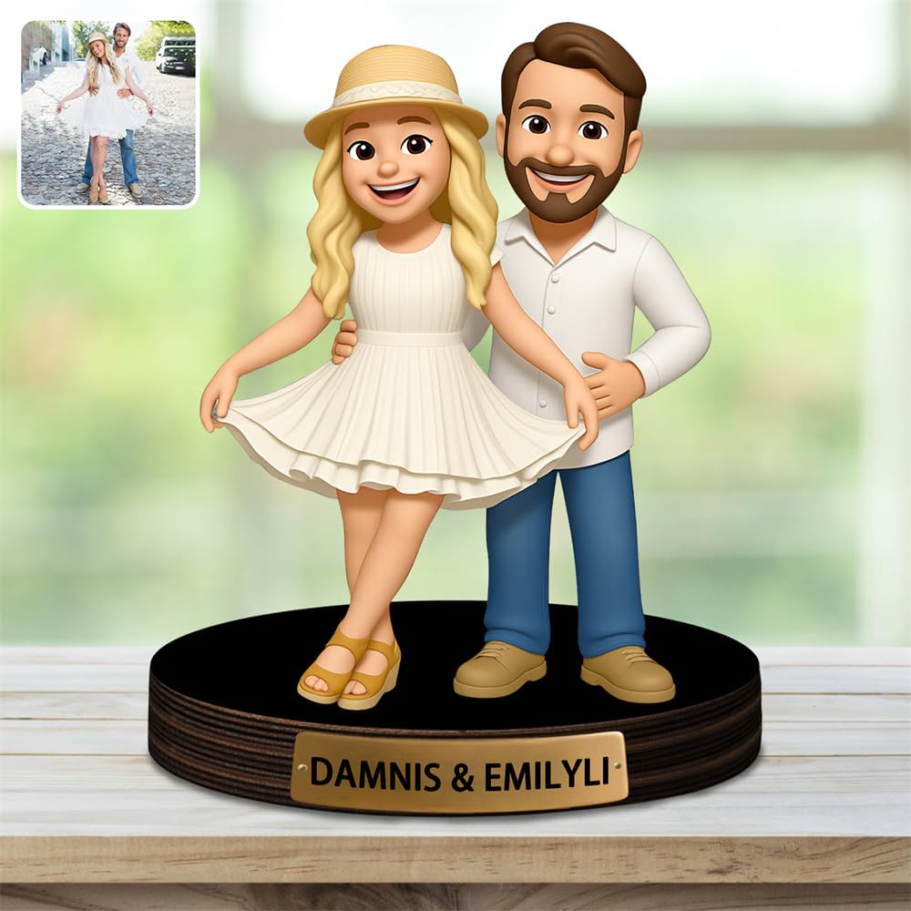 Reyrijf Custom Photo Cartoon Style Desk Decor Photo Frame Sign Plaque, Personalzied Cartoon Portrait Picture Frame for Couple Wedding Family Anniversary Birthday Gifts — image 1