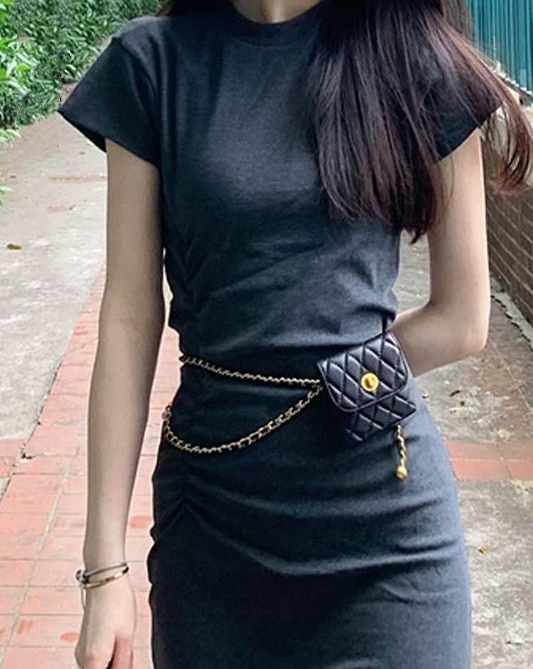 small womens belt purse with min belt bag Leather Chain Belt Bag for Women Detachable Belt Chain Bag - Image 6