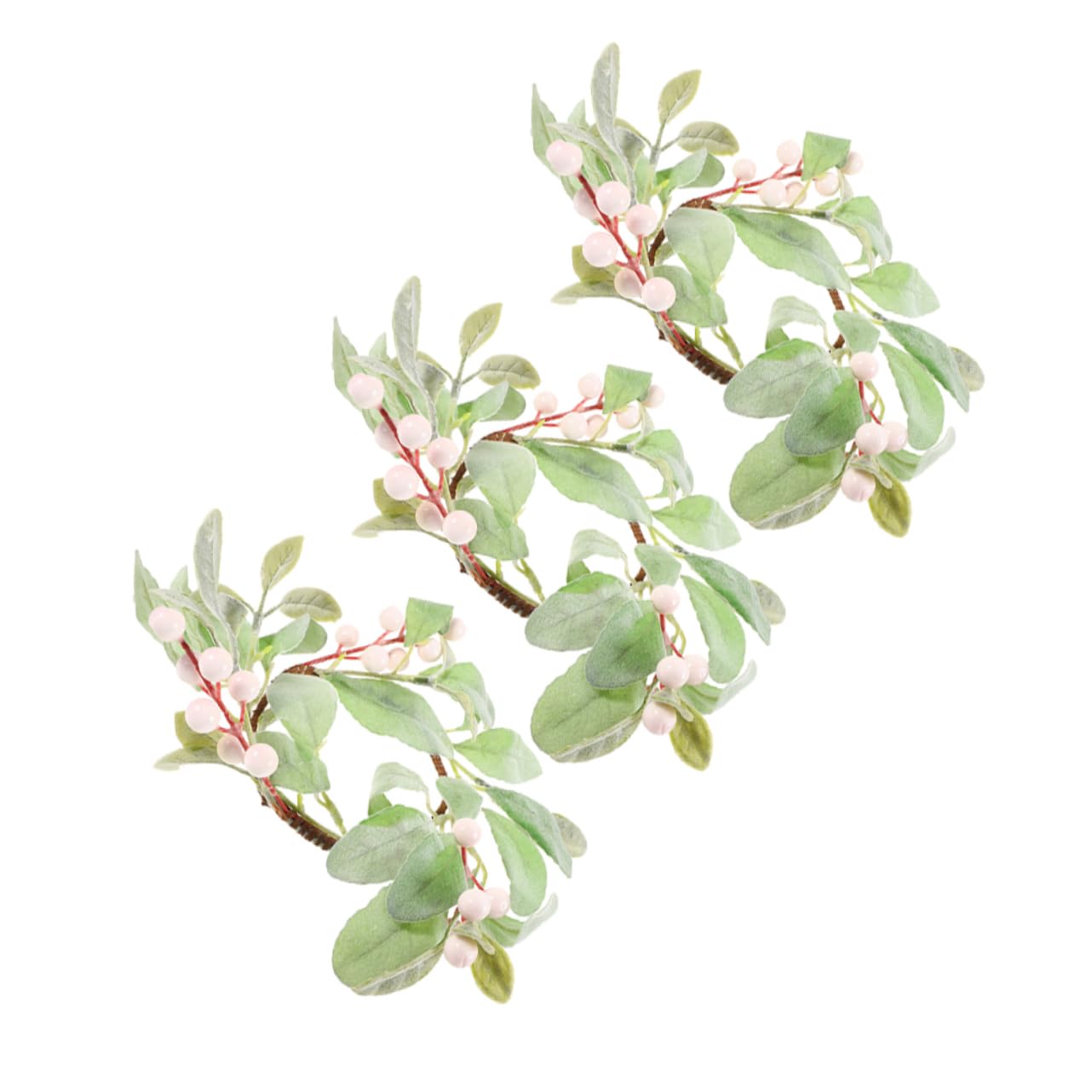 RORPOIR 3pcs Eucalyptus Candle Wreaths for Holiday Decor Artificial Berries Farmhouse Centerpiece Easy to Combine Pillar Candles for Christmas and Family Gatherings