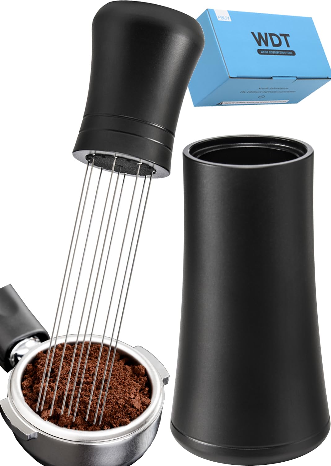 FBUY WDT Tool - 0.35mm Espresso Distribution Tool + Extra 8 Needles and Storage Tube (Matte Black) - coffee stirrer weiss distributor tamper accessories (Black)