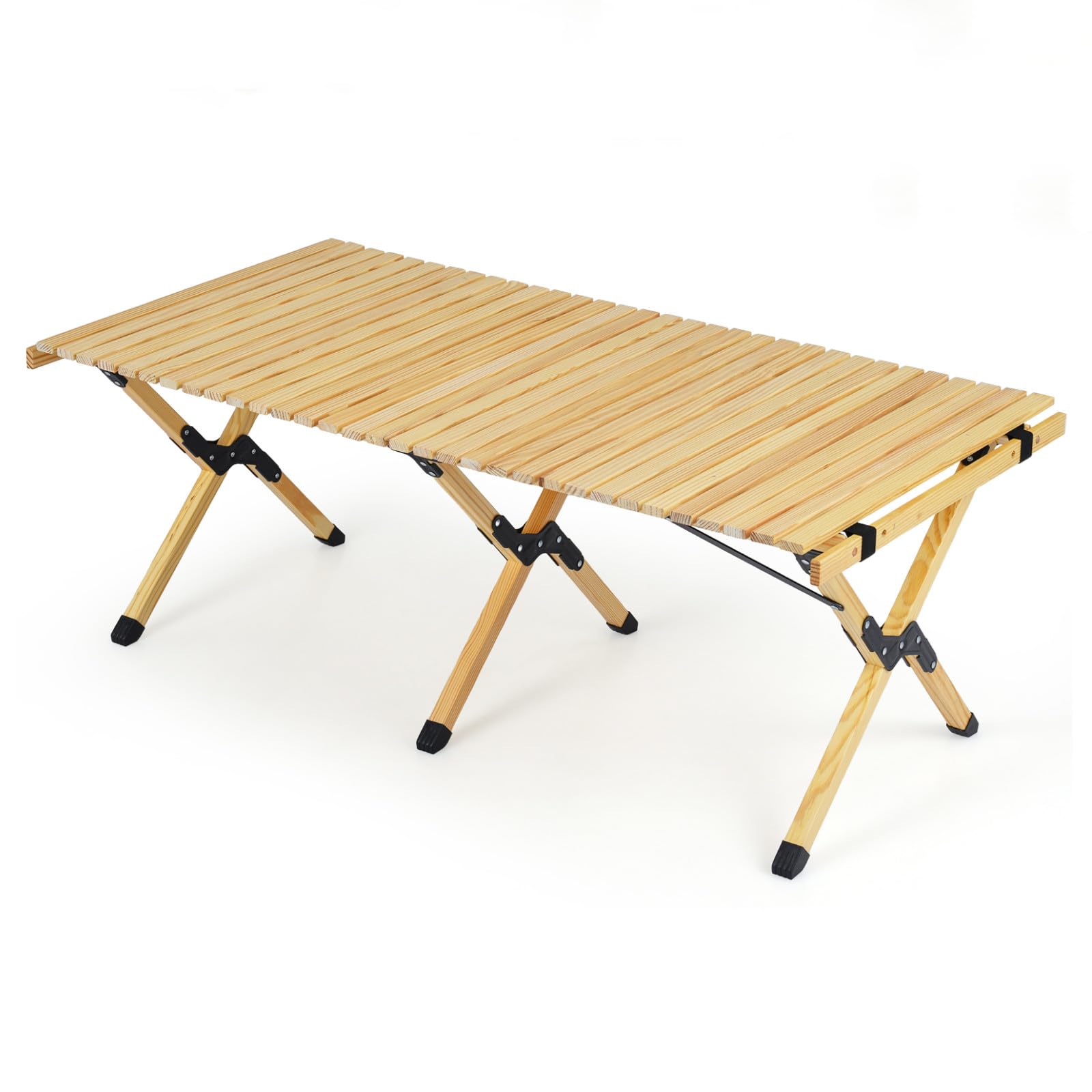 HOMASIS Campingtisch klappbar, tragbarer Klapptisch für 4-6 Personen, rollbarer Picknicktisch aus Kiefernholz mit Tragetasche, Outdoor Falttisch für Reisen, Grillparty, Picknick, Garten, Strand