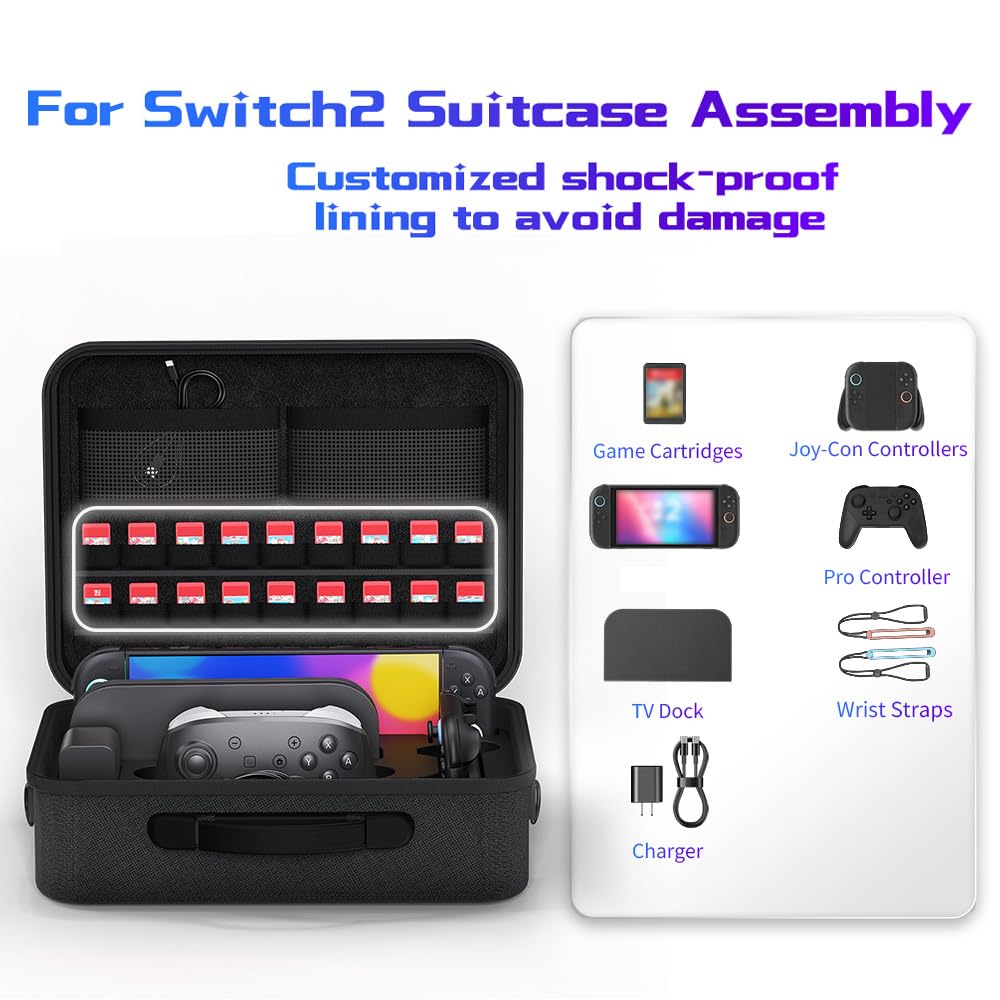 Gaekol Switch 2 Custodia per Nintendo Switch 2 (2025), custodia rigida portatile con protezione completa, custodia da viaggio con 18 slot per schede di gioco, borsa da trasporto impermeabile per