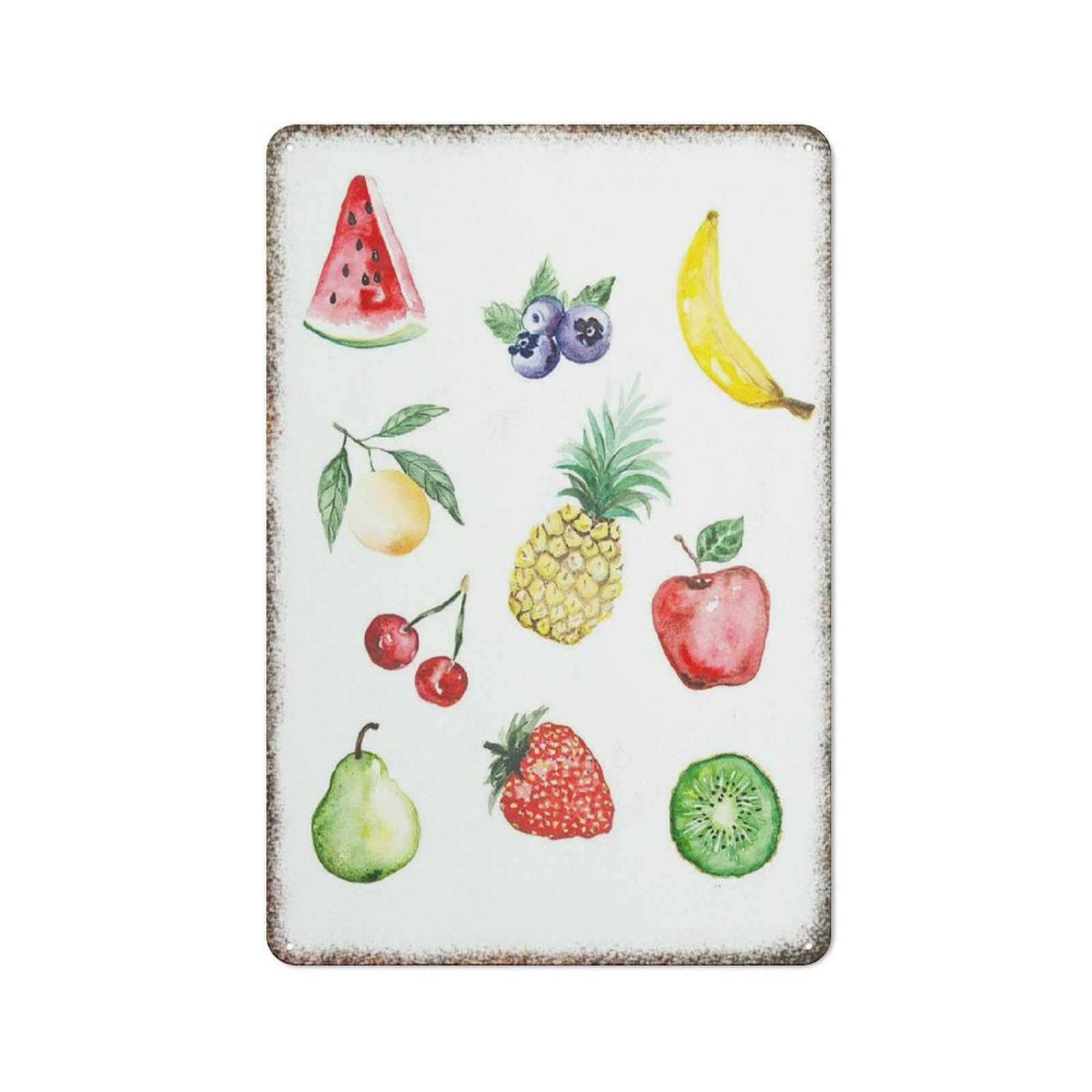 Kids Watercolor Fruit Print Retro Metal Wall Art Fashionable Decor Sign for Farmhouse Home Kitchen Playroom Wall Decoration 8x12 Inch