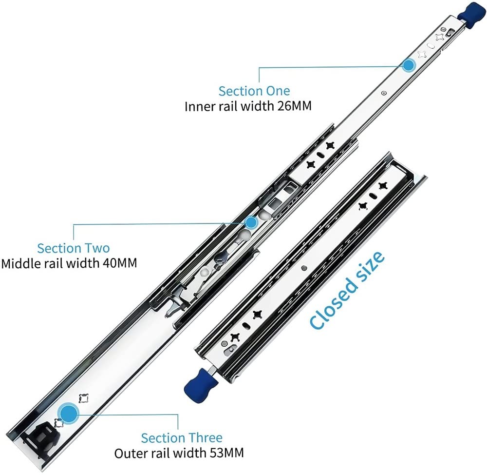 Deslizadores de cajón resistentes, rieles de montaje lateral de rodamiento de bolas de acero inoxidable de 10 pulgadas, capacidad de 262 libras para un funcionamiento suave