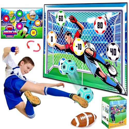 2 in 1 Soccer Ball& Football Games Set for Kids, Indoor Outdoor Sport Backyard Toss Party Game with 2 Balls Double Sided Flannel Target Soccer Gift for Boys 5-7 6-8 8-12 Years Old