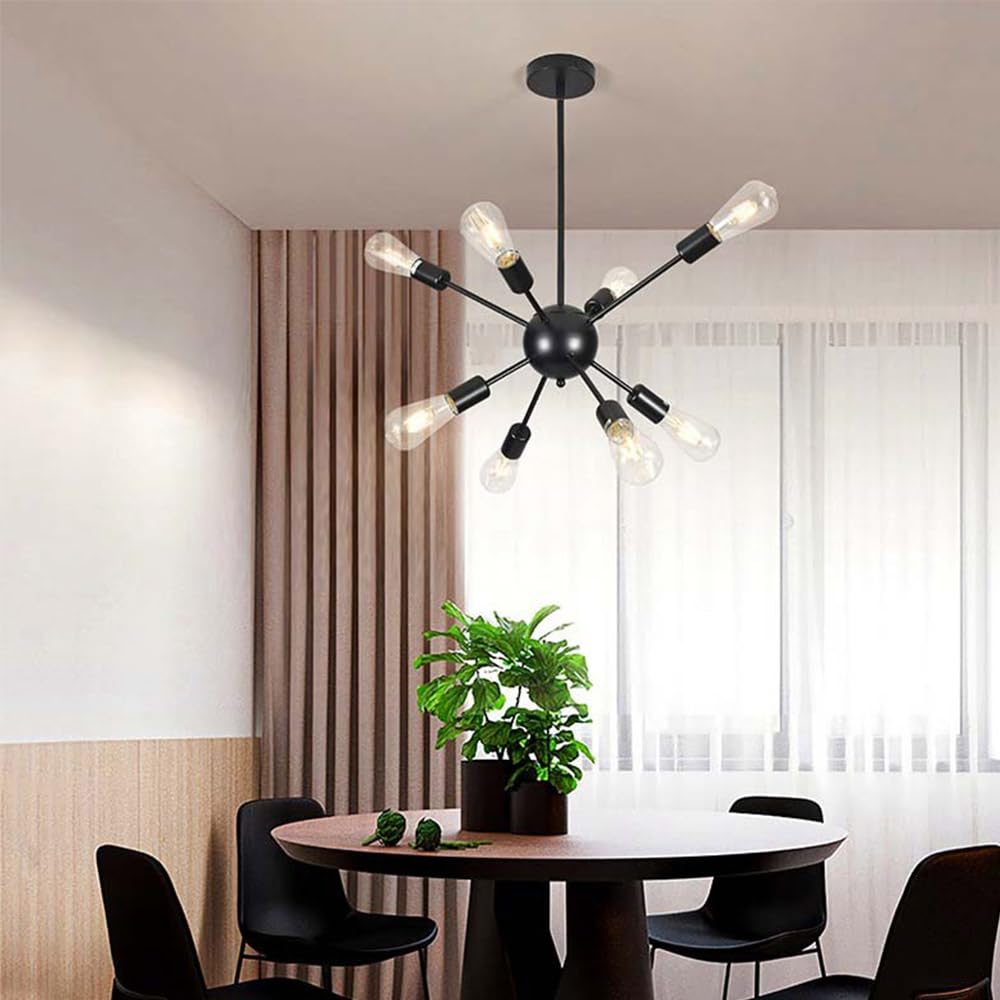 Mengjay Plafoniere Lampadari Sputnik Lampadario Semi-incasso da Soffitto 8 Luci,Lampadario a Sospensione,Lampade da soffitto E27 per Sala da Pranzo Cucina Soggiorno (Senza Lampadina) (8 teste(Nero))