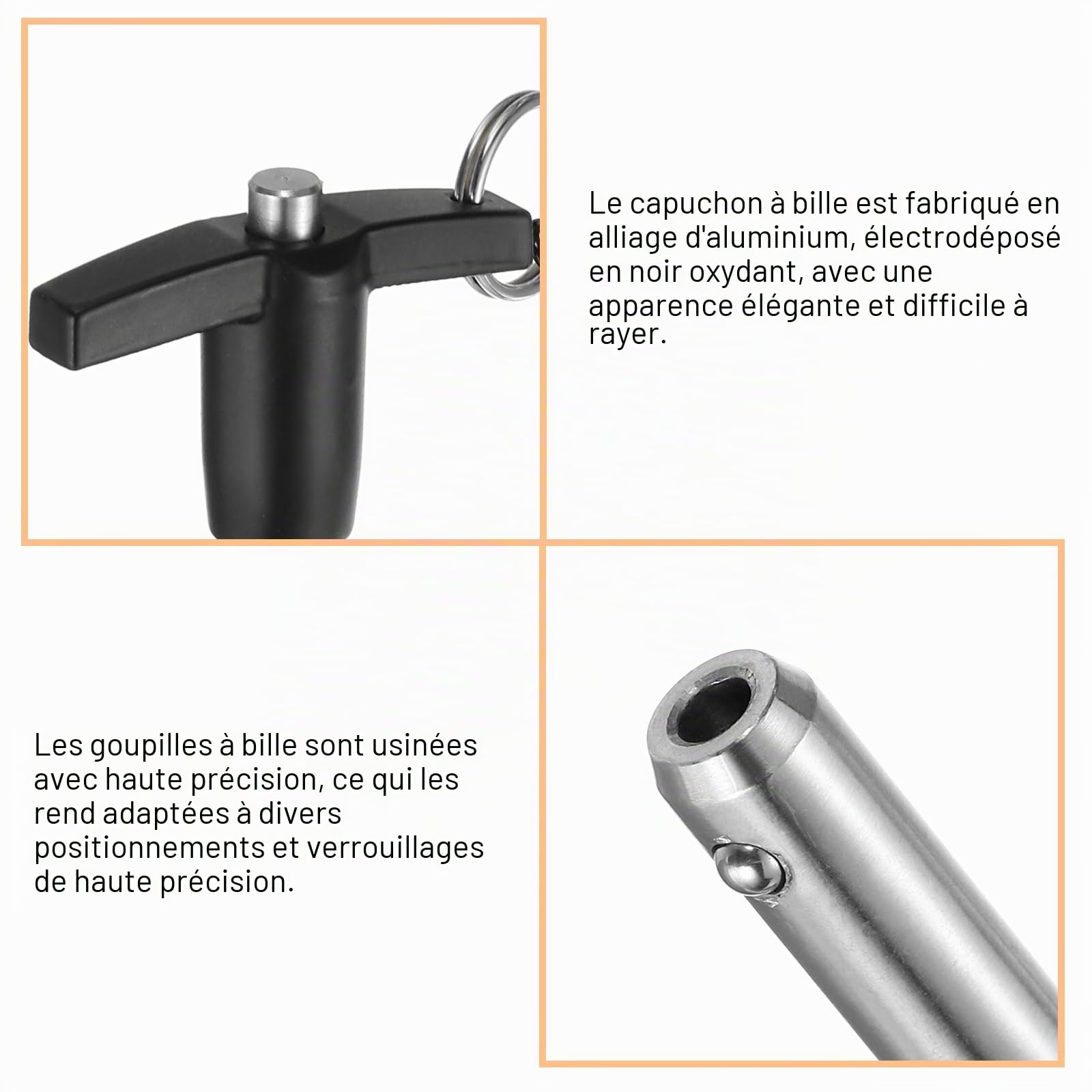 QUARKZMAN 2Pcs Goupilles de Verrouillage de Poignée en T, 10mm x 50mm Longueur d'Utilisation Acier Inoxydable Bouton-Poussoir à Libération Rapide