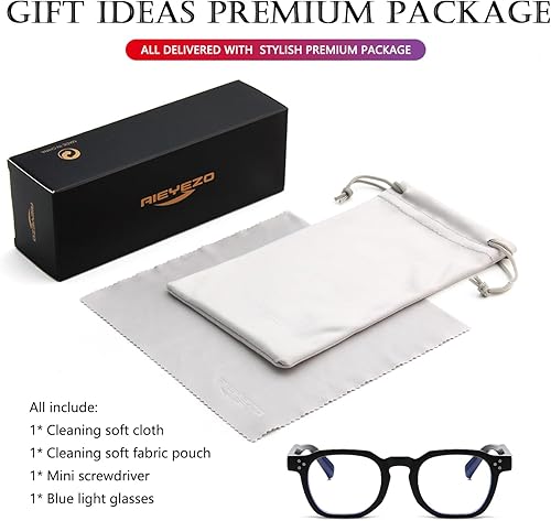 Miniatura 6 de AIEYEZO Lentes retro de luz azul para hombres y mujeres, anteojos cuadrados con marco grueso, gafas de computadora vintage de moda Negro,Negro