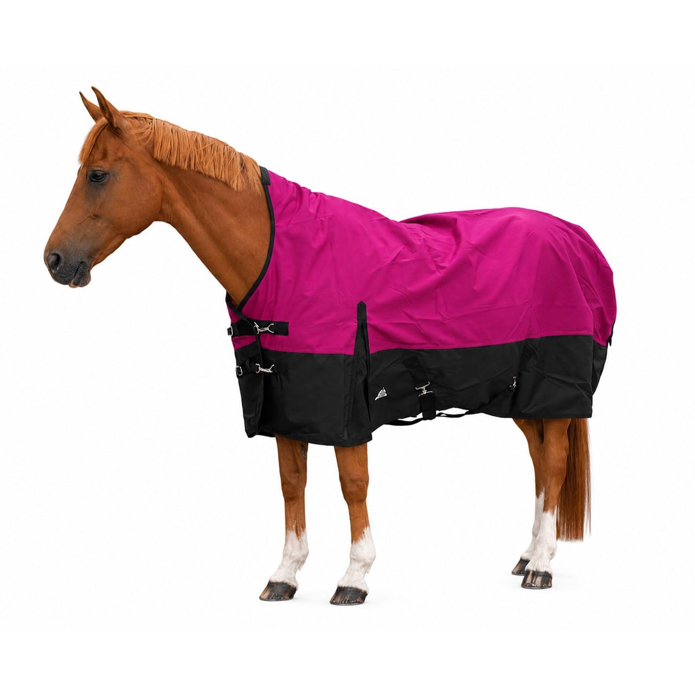 Brama-West Regendecke Pferdedecke Elody Turnout 1200D High Neck mit Fleece Futter - Raspberry/Schwarz - Gr. 145