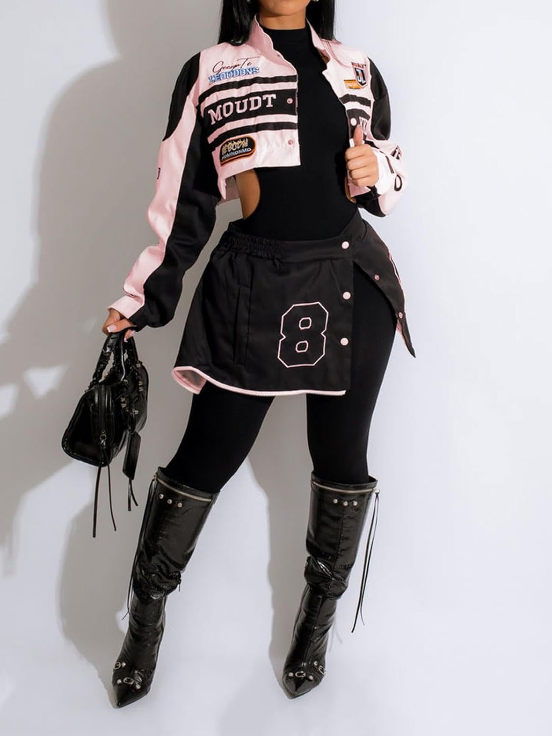 KANSOON Varsity Jacket Women Motorcycle Racer Detachable Letter Graphic Jackets Vintage Color Block Baseball Coat - Image 4