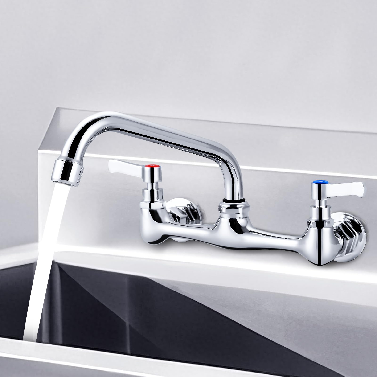HGNCommercial Sink Faucet Chrome Kitchen Faucet Sink Mount Faucet with 8 Inch Swivel Spout Utility Sink Faucet Dual Handles