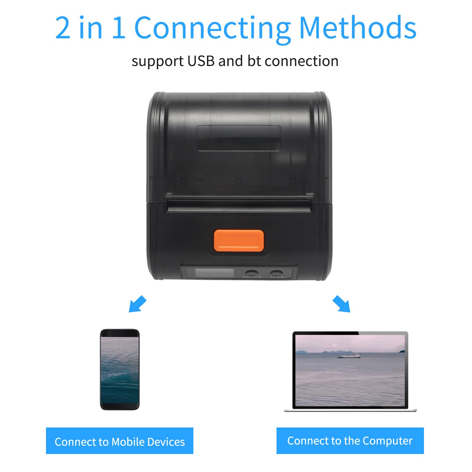 Stampante per Ricevute Portatile 80mm Mobile POS Stampante Termica Diretta con connettività Bluetooth USB Compatibile con Smartphone IOS Larghezza Carta Regolabile 3080mm
