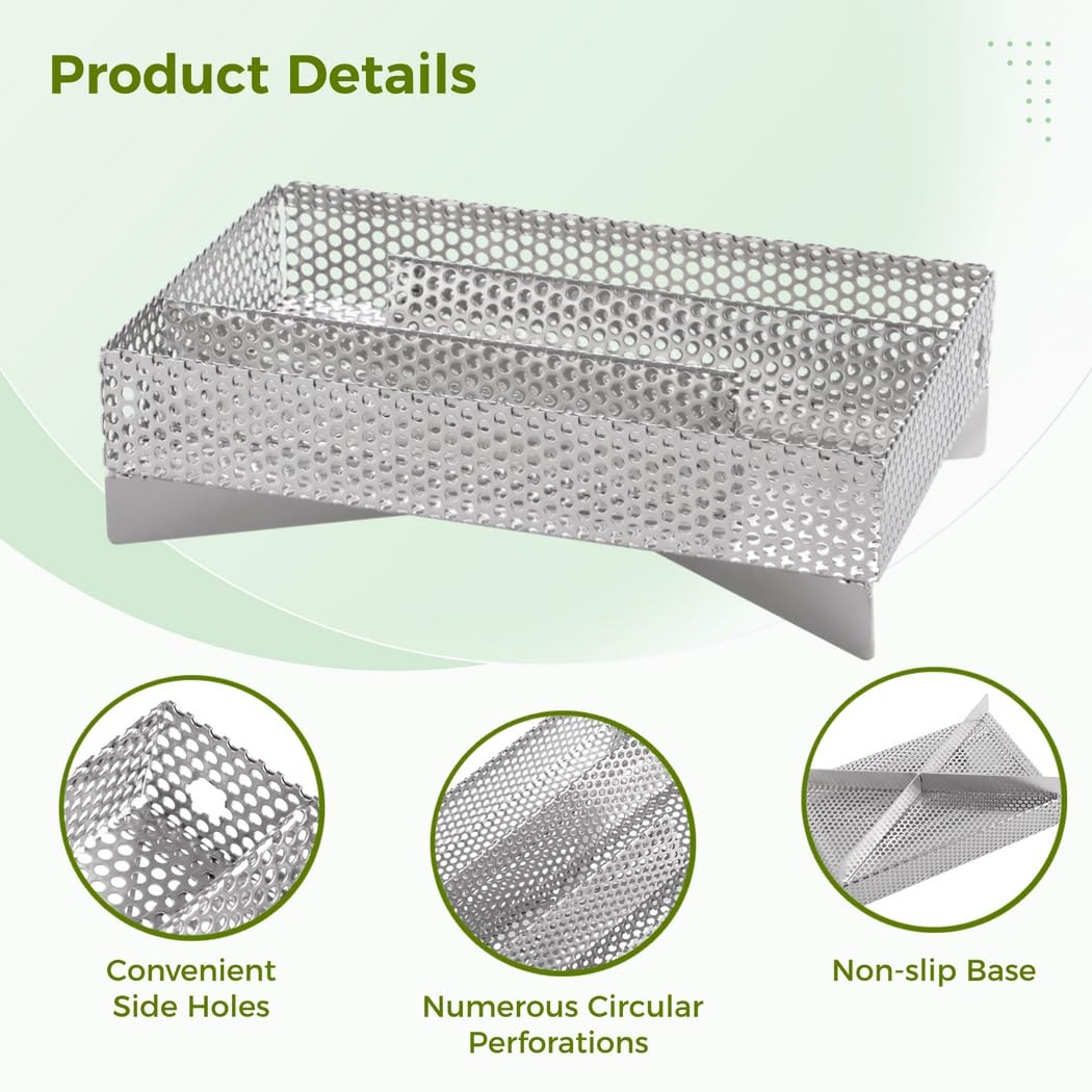 Bandeja para ahumar, acero inoxidable, 20,3 x 12,7 cm, antideslizante, resistente al calor, para carne, pescado, queso, ahumador de pellets