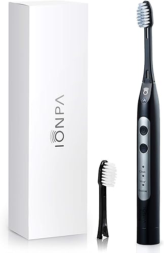 IONIC KISS IONPA DH Home - Cepillo de dientes eléctrico iónico negro, fácil de usar, temporizador de cepillado, 3 modos, 2 cabezales de cepillo de