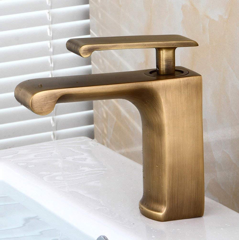 DYTWXG Grifo Retro Europeo Baño Latón Antiguo Lavabo del baño Grifo Lavabo del mostrador Grifo frío y Caliente Cascada Grifo Latón Cepillado Bronce, Grifos para Fregadero de Cocina LKWK