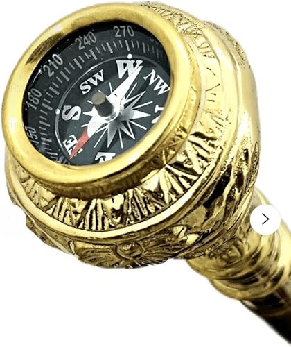 Mango de latón vintage victoriano, brújula plegable de madera, bastón para caminar, regalo ideal, dorado