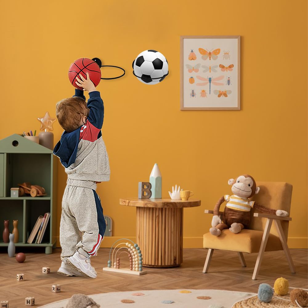 Support Ballon Mural 4 Pièces Rack à Billes Murales en Métal Porte Ballon Mural avec Vis Support Ballon Basket Football Rugby Volleyball (Noir)