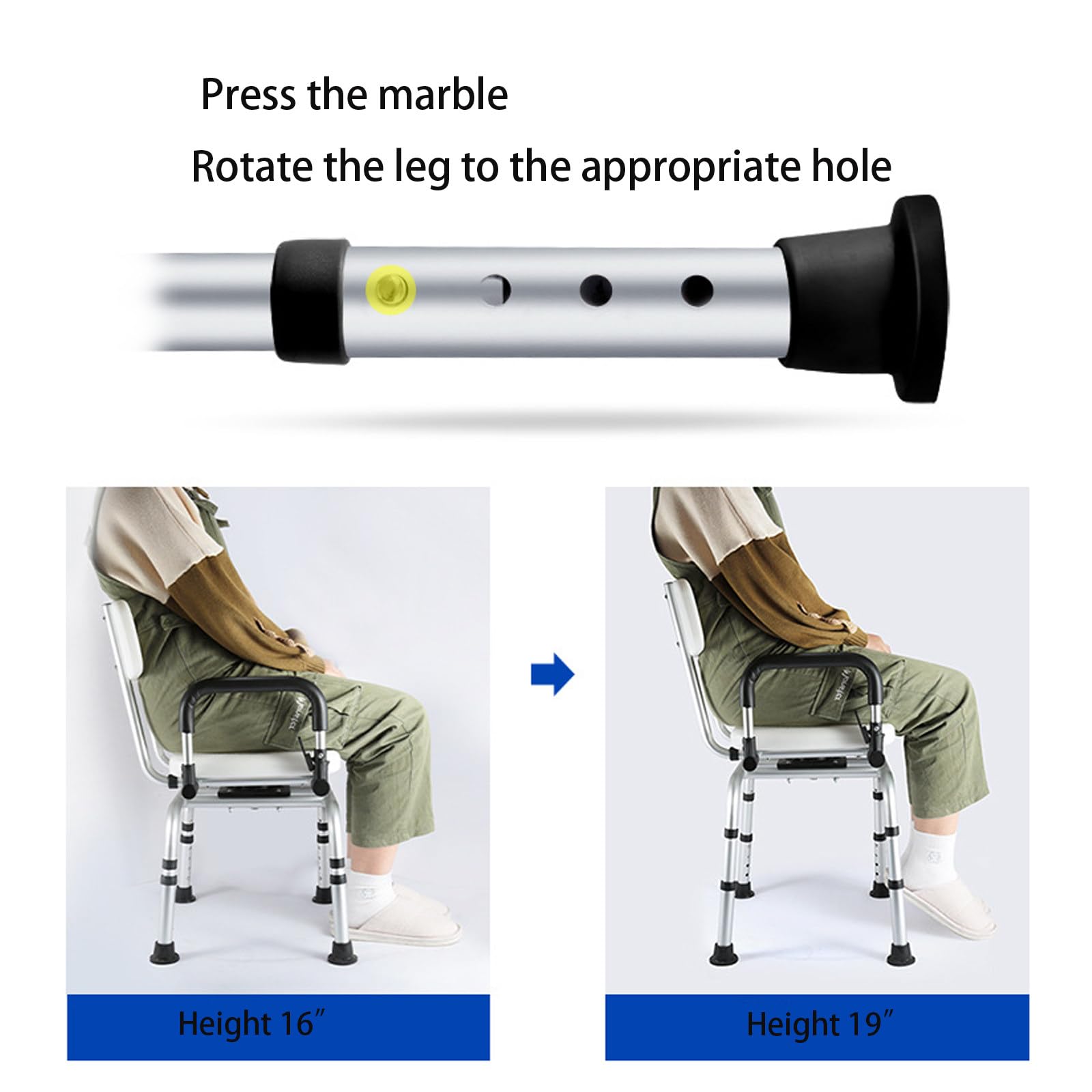 Asiento De Silla De Ducha con Respaldo ExtraíBle, Silla De Ducha para Ducha Interior Y BañEra, Taburete De Ducha Ajustable para Ancianos, Discapacitados, Embarazadas, Discapacitados