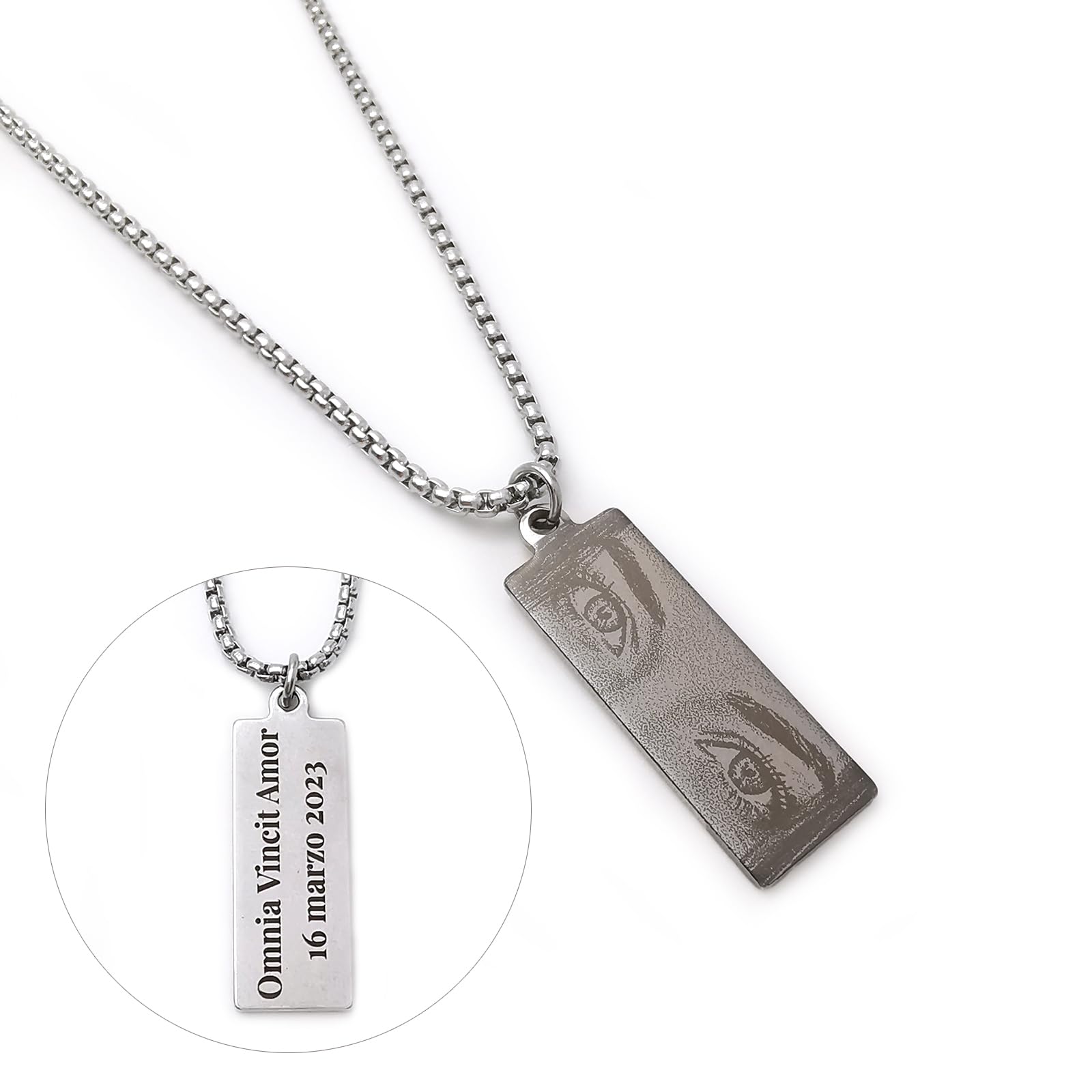 ALMENDRA Collana con foto occhi fidanzati con fotografia personalizzata da uomo incisa incisione personalizzabile nome frase scritta regalo dedica