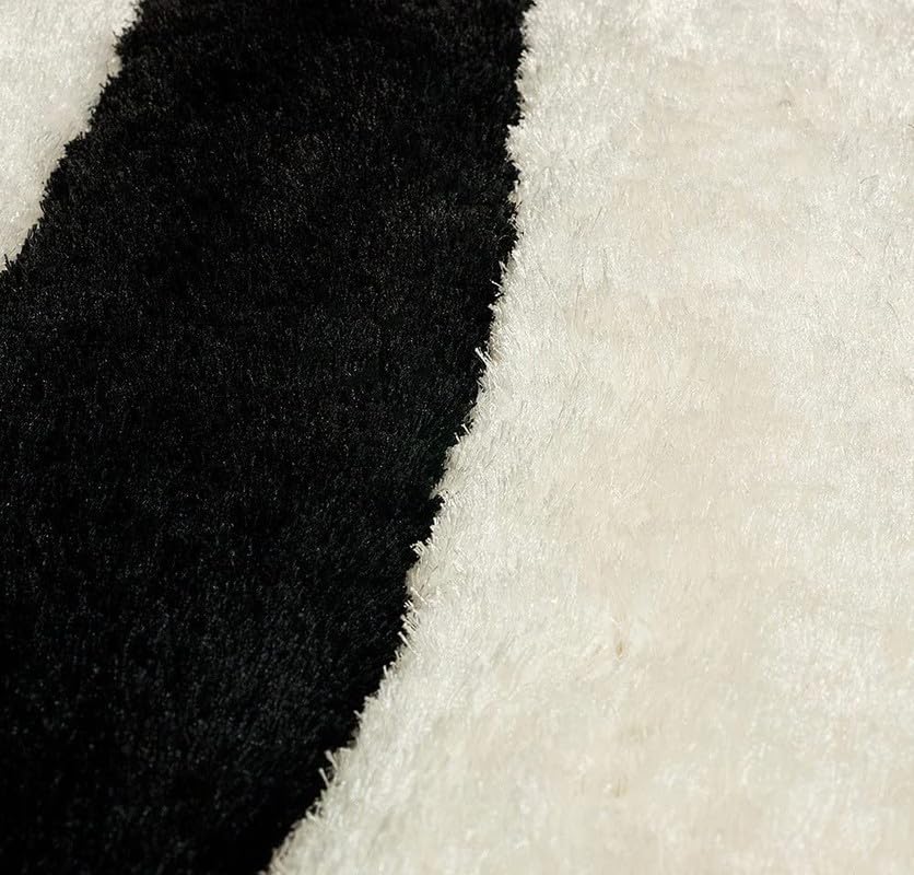 Image of Sifa Carpet Hand Made Ultrasoft Microfiber Shag Carpet - Plush Comfort & Modern Style for Living Room (3x5 Feet Black /Ivory Color)