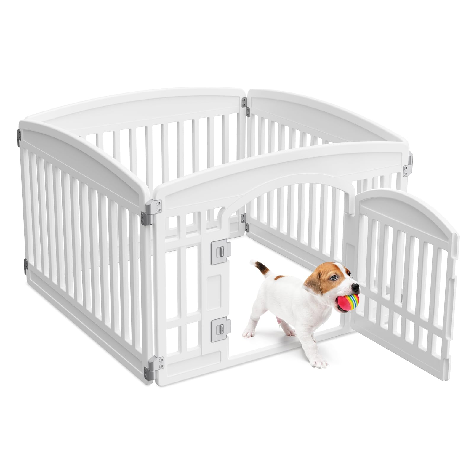 NEWBULIG Dog Playpen 4-Panel, 24IN Puppy Playpen, Stable Dog Play Pen Indoors/Outdoor with Secure Locking Door, Plastic Pet Fence for Small & Medium